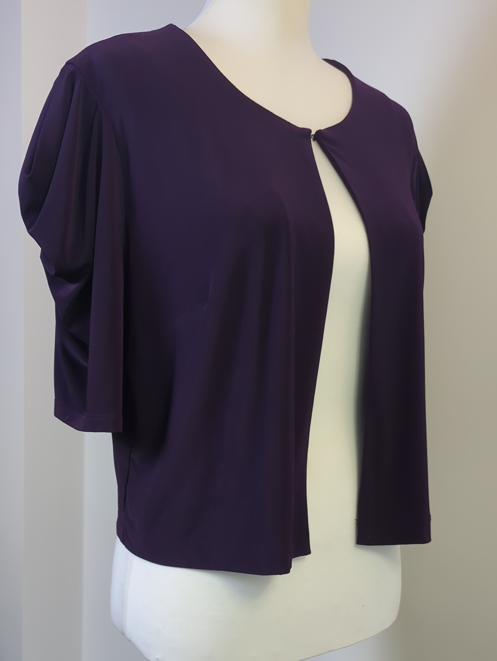 Dressbarn Purple Open Front Cropped Shrug Cardigan Short Sleeve SIZE 12 - Picture 7 of 11